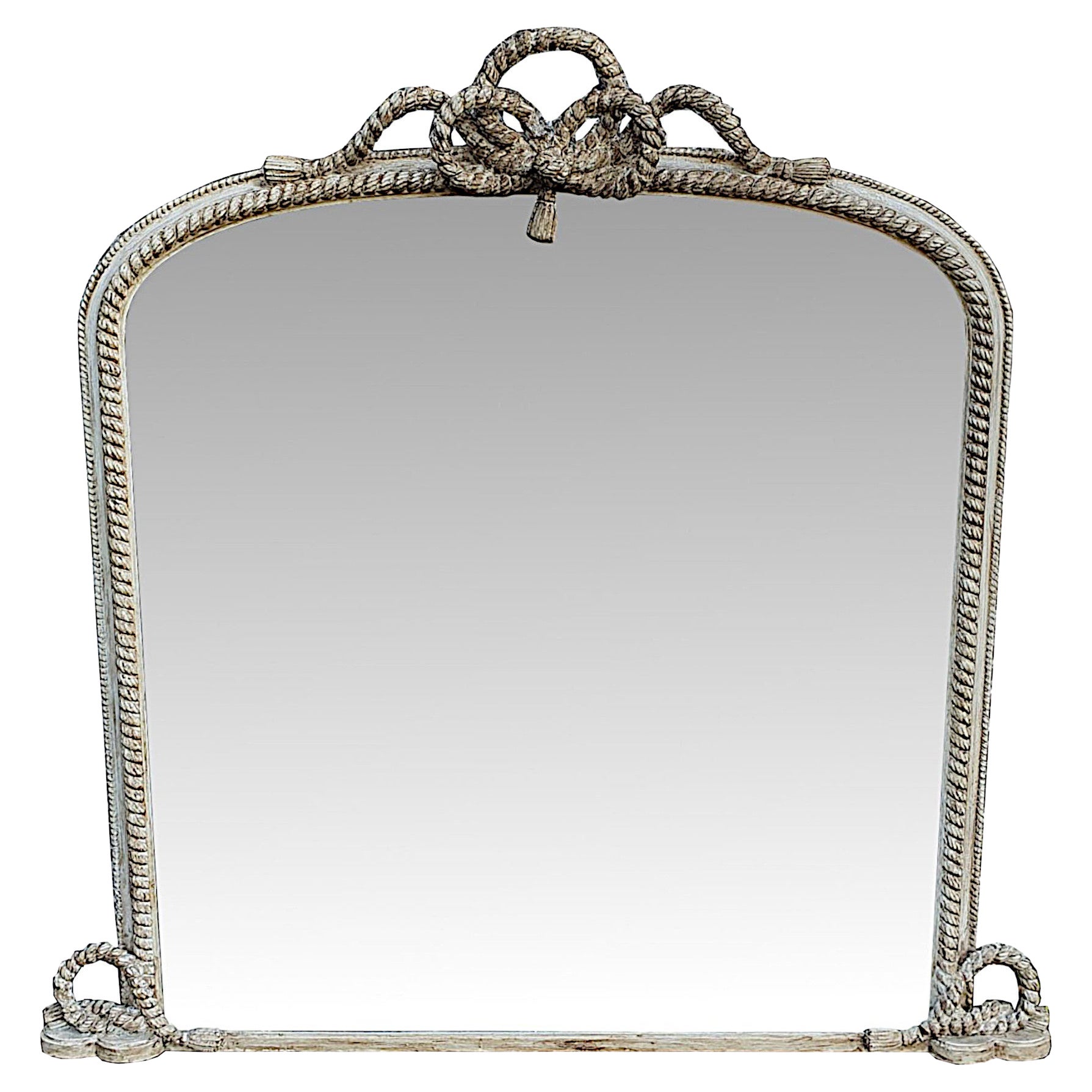Gorgeous 19th Century Overmantle Mirror Restored in a Distressed Paint Finish For Sale