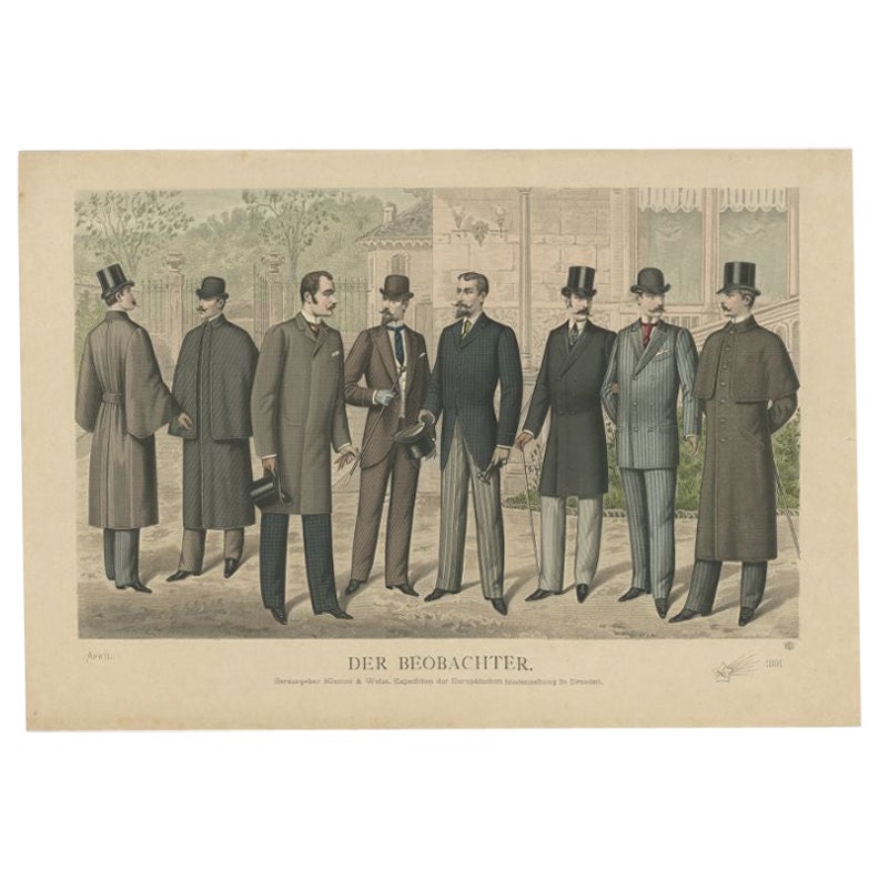 Antique Print of Fashion in April 1891 by Klemm & Weiss, circa 1900 For Sale