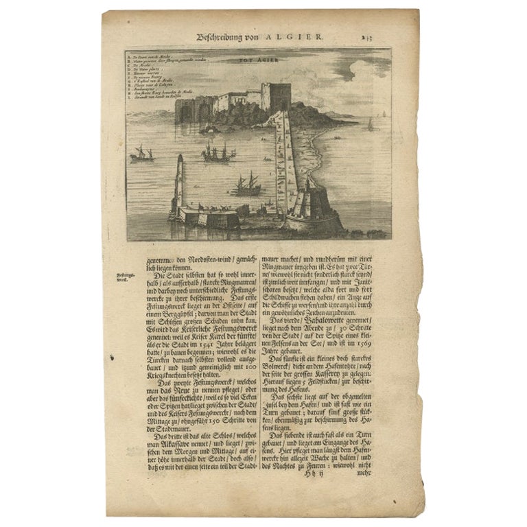 Impression ancienne des portails et du château d'Alger par Dapper, 1670