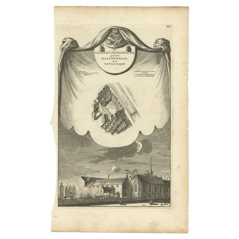 Antique Print of the Geertruide Monastery in Amsterdam, circa 1760 For Sale