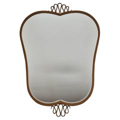 1950s Italian Mirror with Gold Painted Iron Frame and Gio Ponti Style Decoration