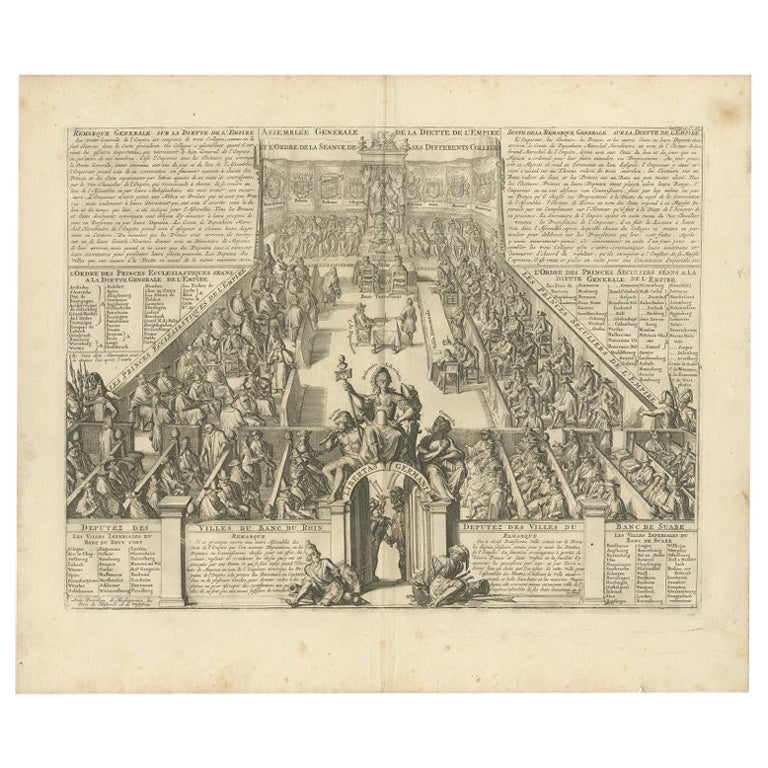 Large Antique Print of the German Parliament by Chatelain, 1732 For Sale