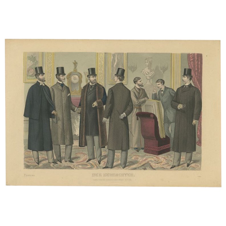 Antique Print of Fashion in February 1881 by Klemm & Weiss, circa 1900 For Sale