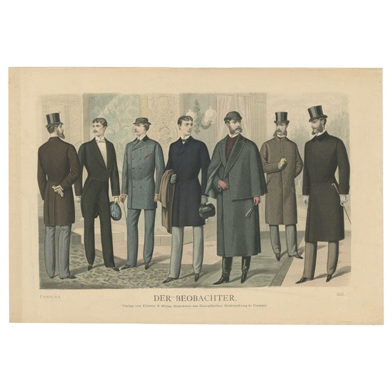 Antique Print of Fashion in February 1883 by Klemm & Weiss, circa 1900 For Sale