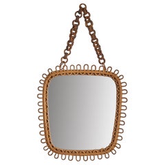 Italian Designer, Wall Mirror, Rattan, Mirror Glass, Italy, C. 1950s