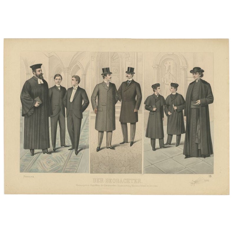 Antique Print of Fashion in February 1899 by Klemm & Weiss, circa 1900 For Sale