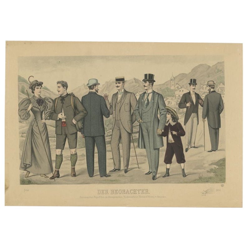Antique Print of Fashion in July 1896 by Klemm & Weiss, c.1900 For Sale