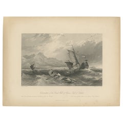 Antique Print of the Great Wall of China and the Gulf of Pecheli by Wright, 1843