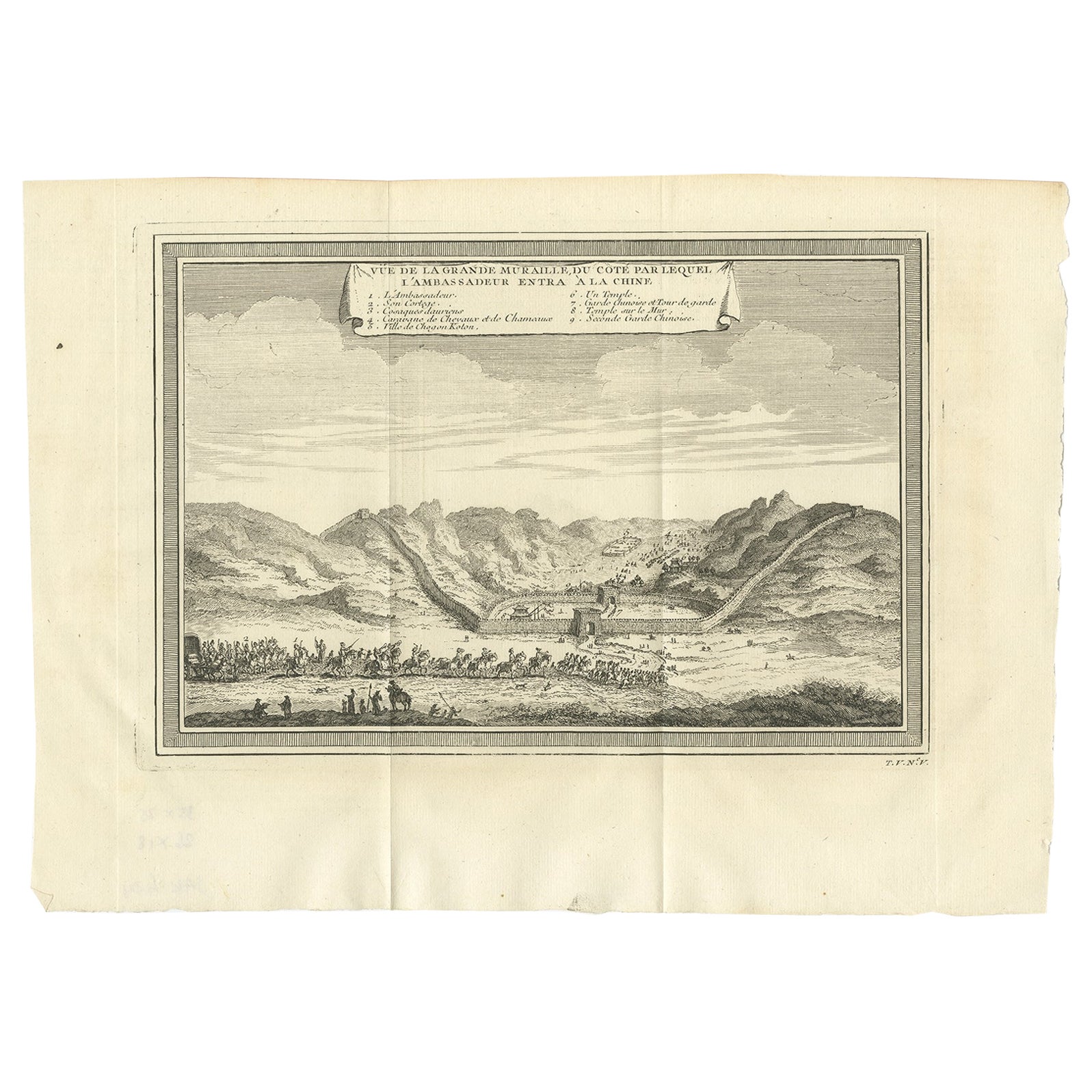 Antique Print of the Great Wall of China, 1746