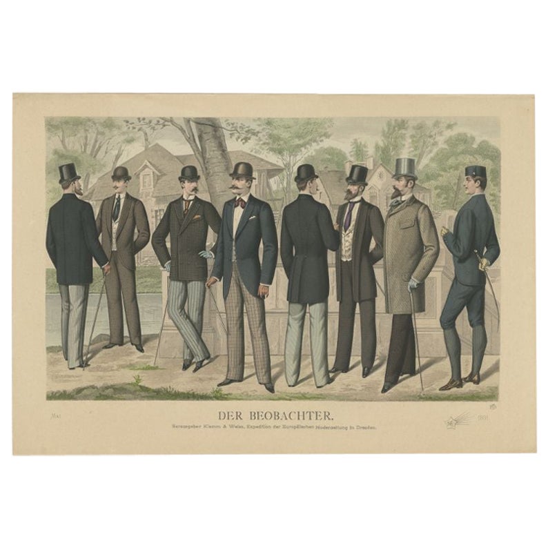 Antique Print of Fashion in May 1891 by Klemm & Weiss, circa 1900 For Sale