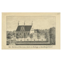 Antiker Druck des Groot-Haersma-Anwesens in Oudega, Niederlande, um 1850