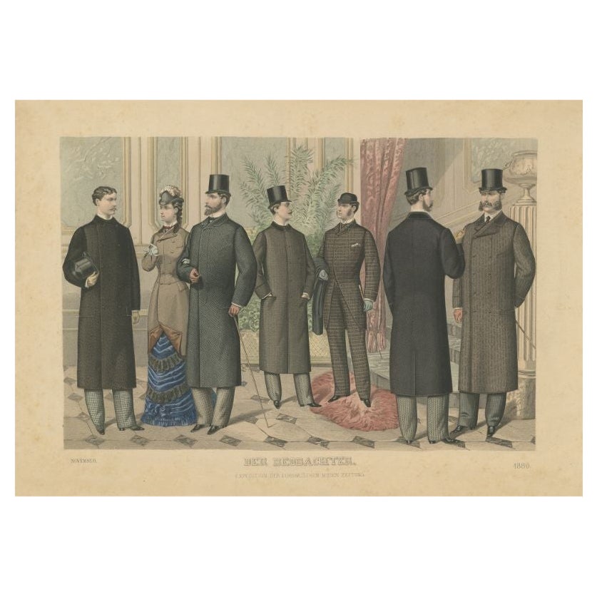 Antique Print of Fashion in November 1880 by Klemm & Weiss, circa 1900 For Sale