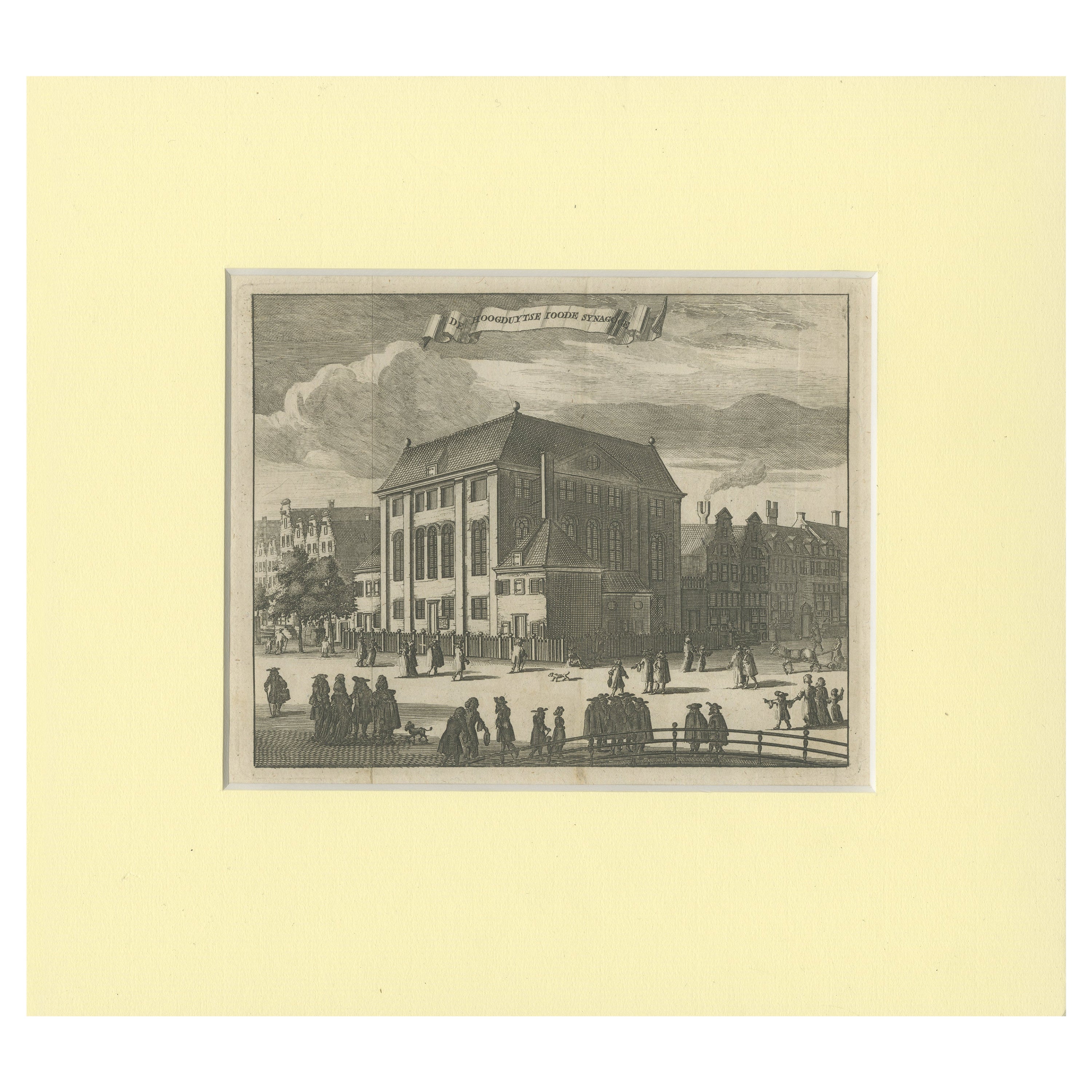 Antique Print of the 'Grote Synagoge' in Amsterdam, c.1760