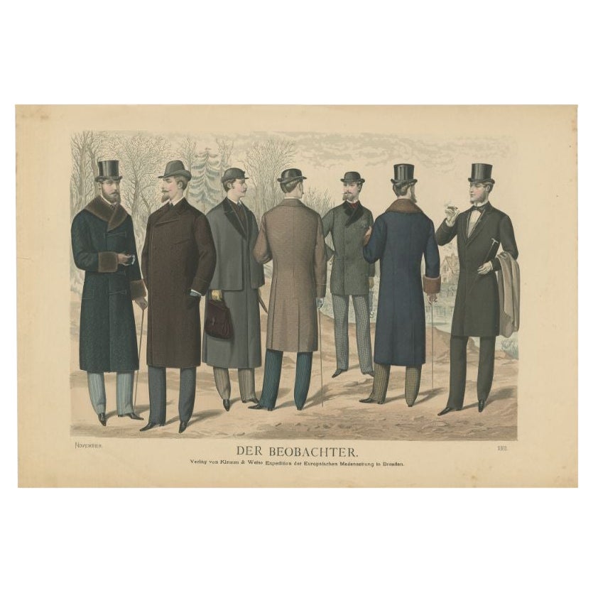 Antique Print of Fashion in November 1882 by Klemm & Weiss, circa 1900 For Sale