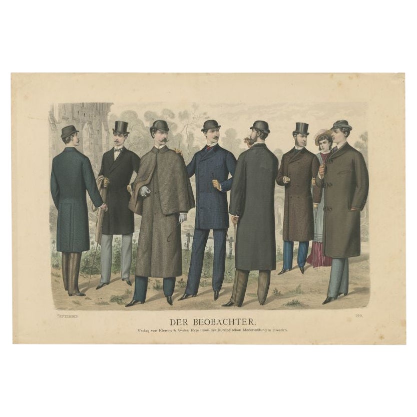 Antique Print of Fashion in September 1882 by Klemm & Weiss, circa 1900 For Sale