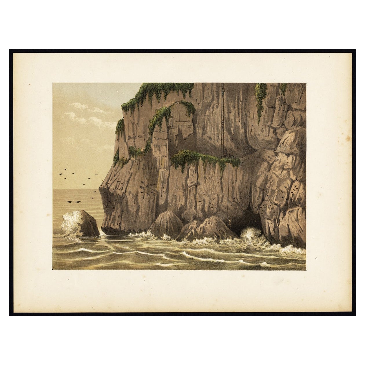 Old Print of Chinese Men searching Eggs on Gunung Balong Mountain, Java, 1888 For Sale