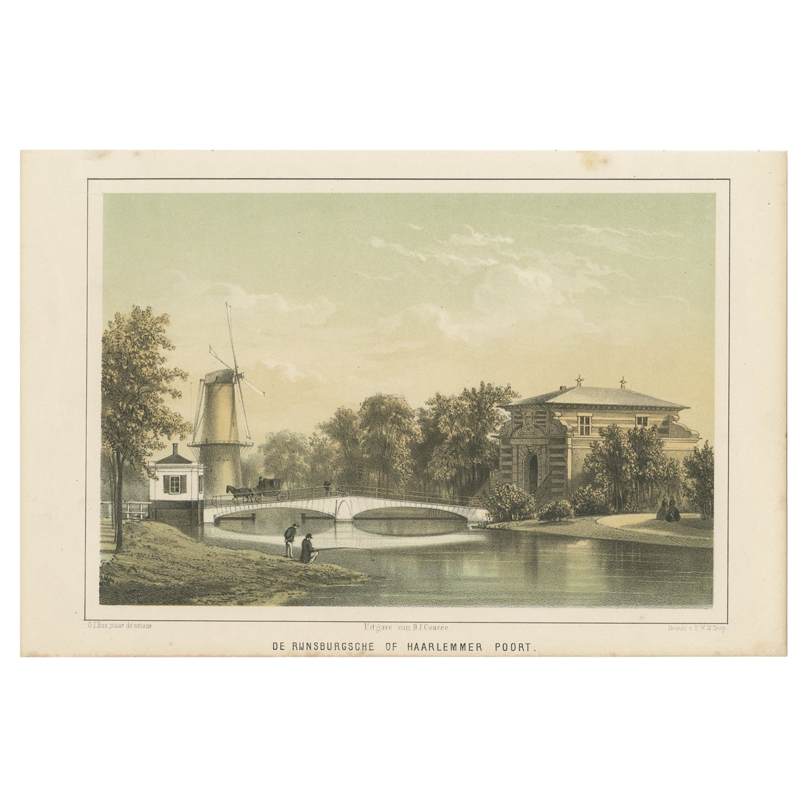 Impression ancienne du Haarlemmerpoort de Leiden aux Pays-Bas, 1859
