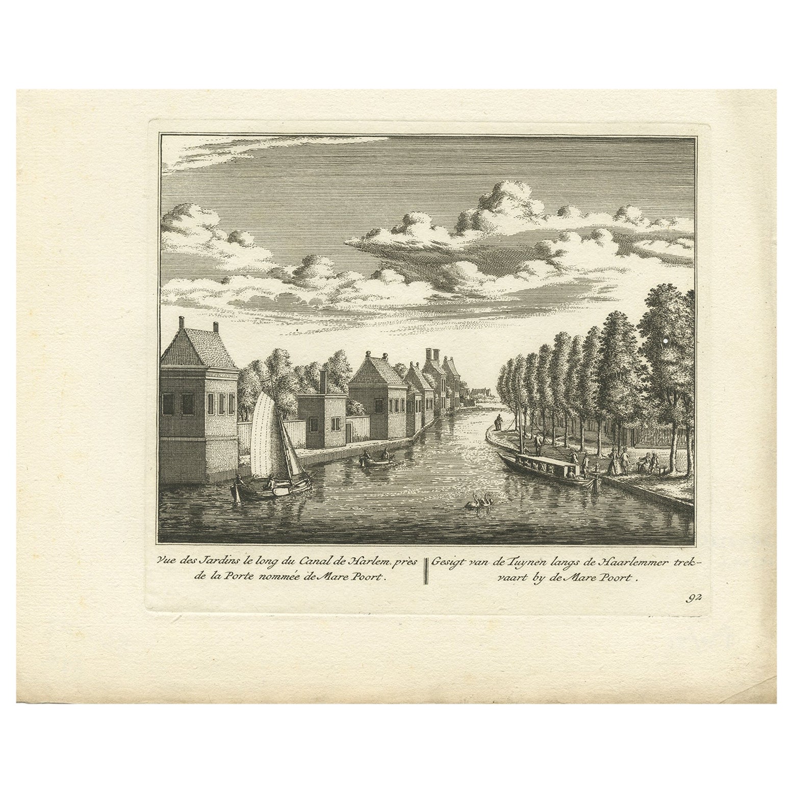 Antiker Druck des 'Haarlemmertrekvaart' Kanals der Niederlande, um 1800