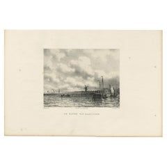 Used Print of the Harbour of Harlingen in The Netherlands, 1858