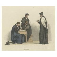 Belle estampe ancienne d'un maître en arts et études académiques du Trinity College, 1815