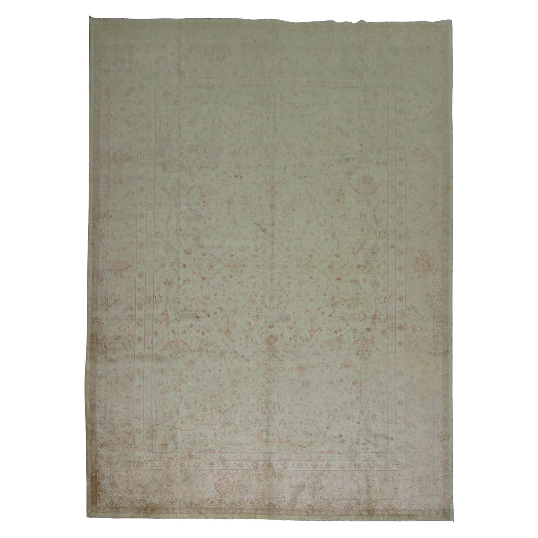 Zabihi Collection Antique Turkish Borlou Floral Ivory Pink Rug