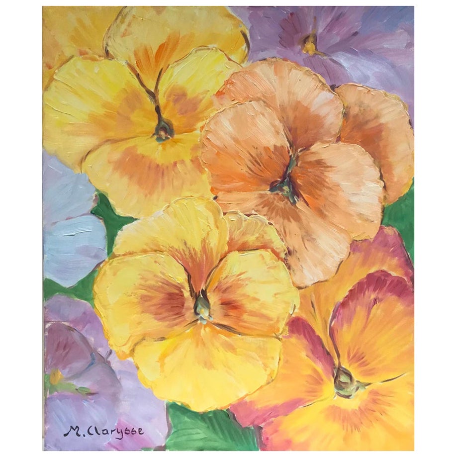 Bright & Colorful French Impressionist Oil Painting, Orange & Yellow Flowers For Sale
