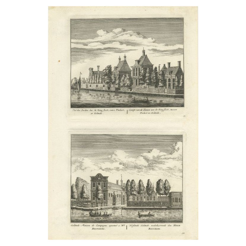 Antique Print of Gardens near the Ringsloot and an Estate near Amsterdam, c.1725 For Sale