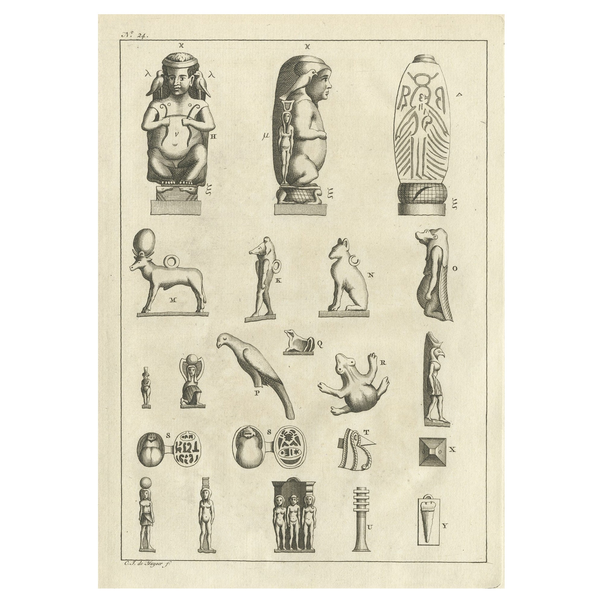 Antique Print of Egyptian Objects, 1773 For Sale