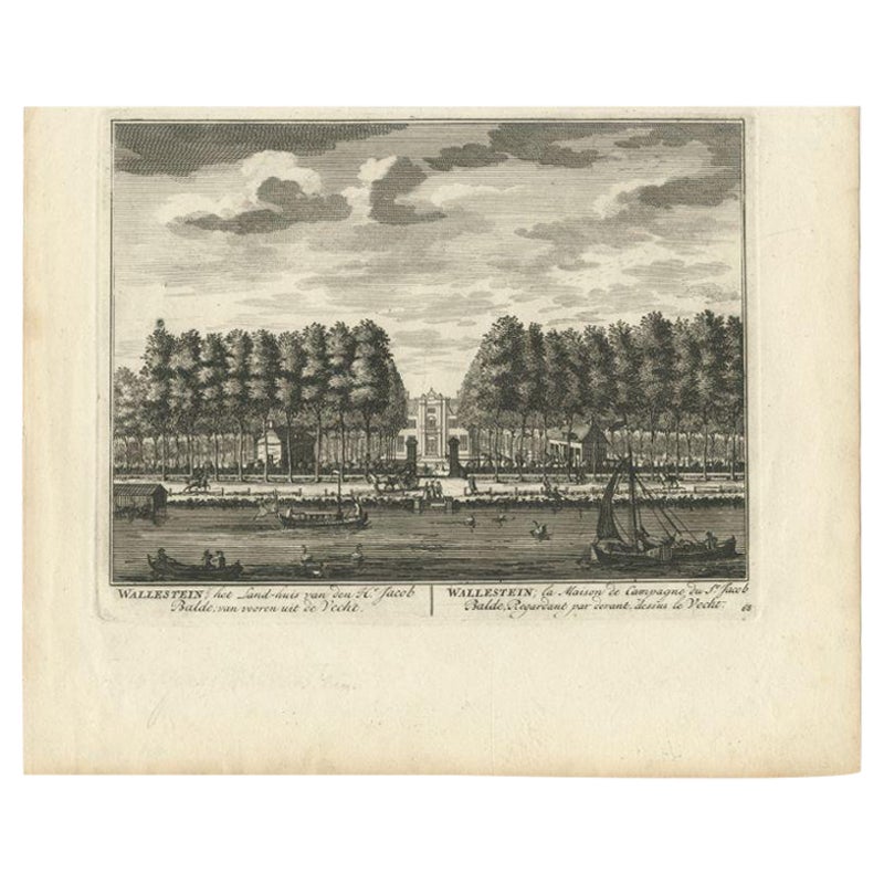 Antique Print of Estate Wallestein Near Utrecht, the Netherlands, 1719