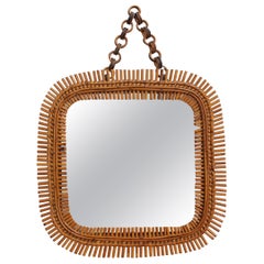 Mid-Century Italian Rattan Mirror with Hanging Chain, 'circa 1960s'