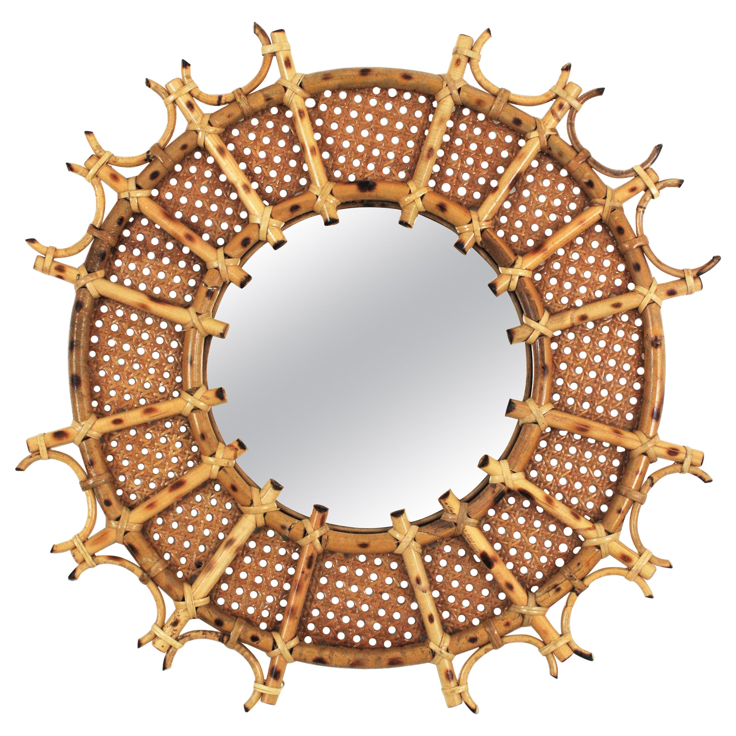 French Riviera Rattan Wicker Weave Sunburst Mirror