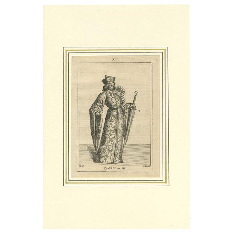Antique Print of Floris III, Count of Holland, circa 1745 For Sale