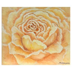 Vintage Bright & Colorful French Impressionist Oil Painting-Beautiful Yellow Rose Flower