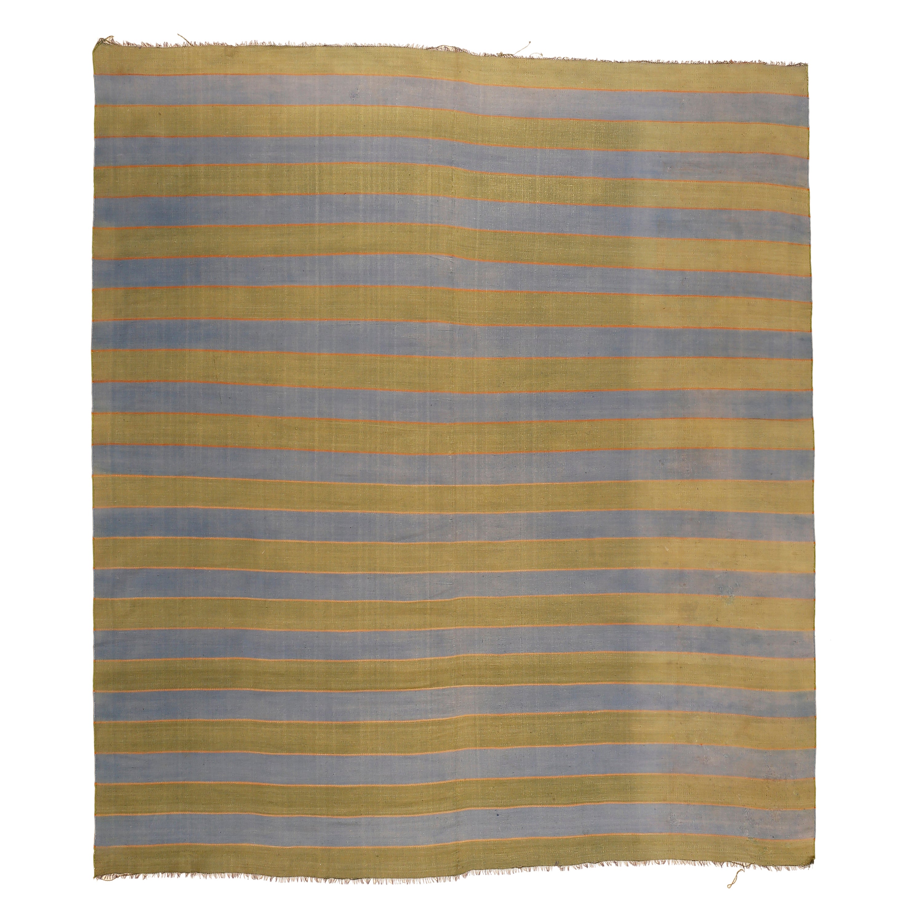Antique Indian Striped Cotton Dhurrie in Teal Green and Light Blue For Sale