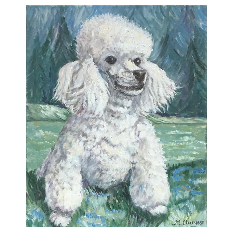Bright & Colorful French Impressionist Oil Painting, White Poodle