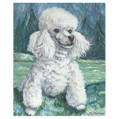 Vintage Bright & Colorful French Impressionist Oil Painting, White Poodle