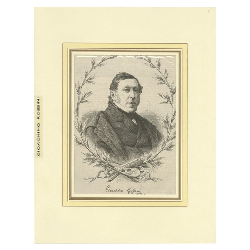Antique Print of Gioachino Rossini, an Italian Opera Composer, 1868 For Sale