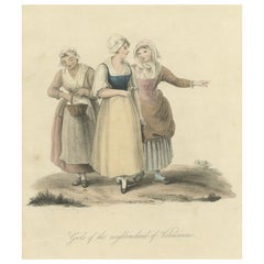 Antique Print of Girls of the Neighbourhood of Valenciennes in Spain, 1817
