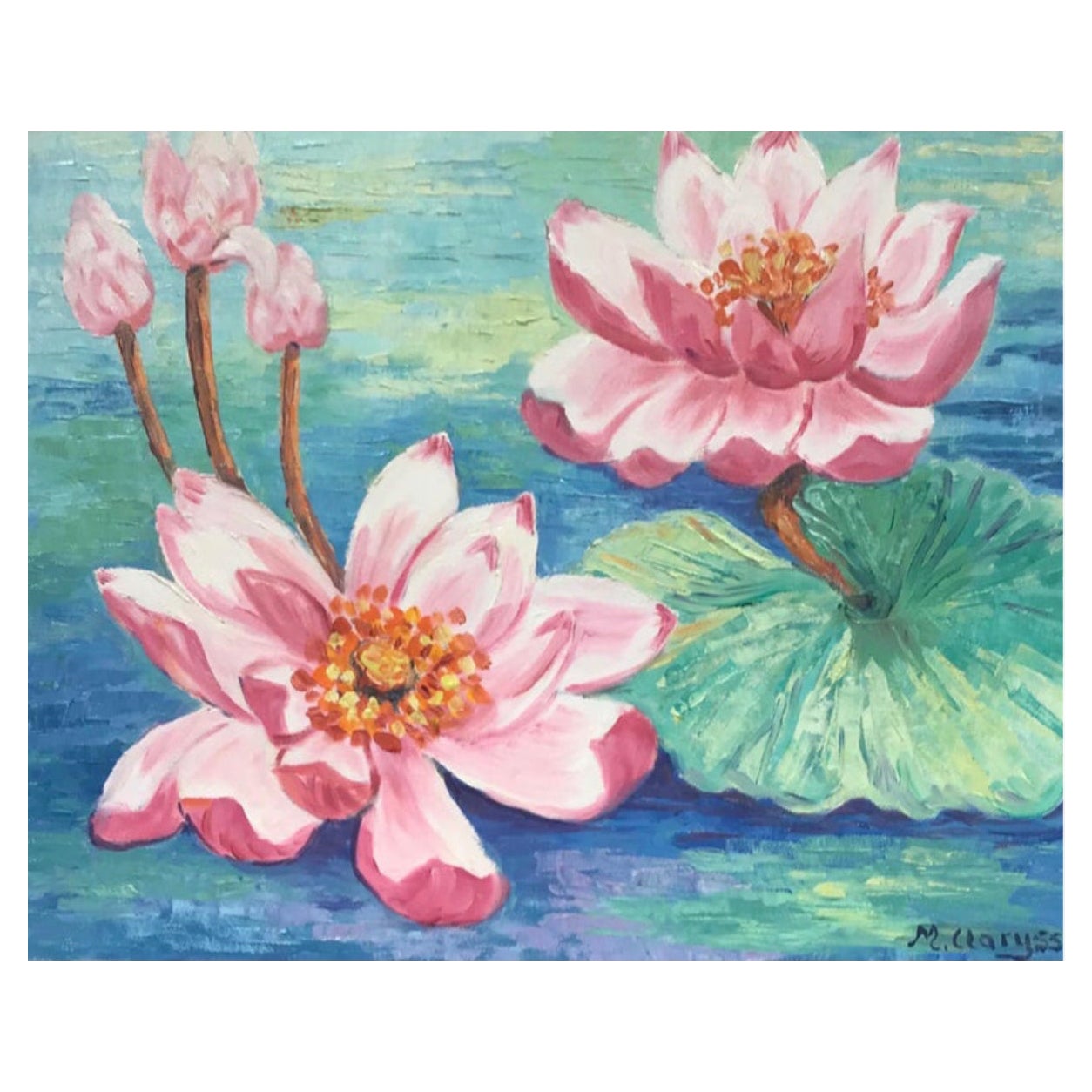 Bright and Colourful Vibrant Pink Lillies on Lily Pad For Sale