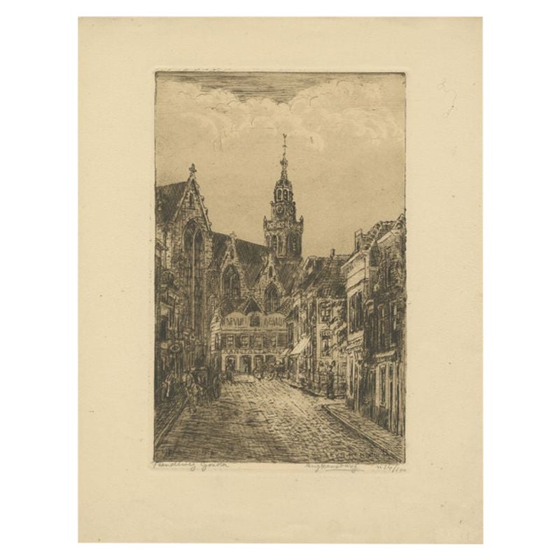 Antique Print of Gouda in the Netherlands, circa 1900 For Sale