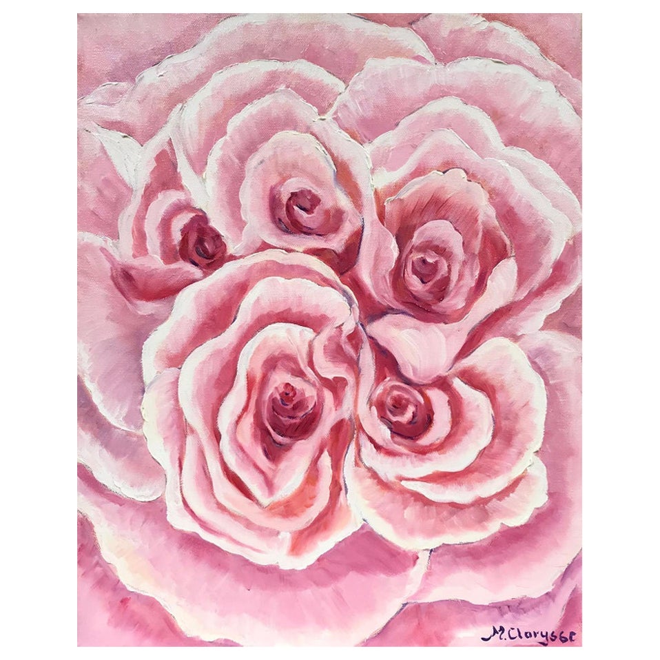 Leuchtend und farbenfrohes französisches impressionistisches Ölgemälde, Fülle von rosa Rosen