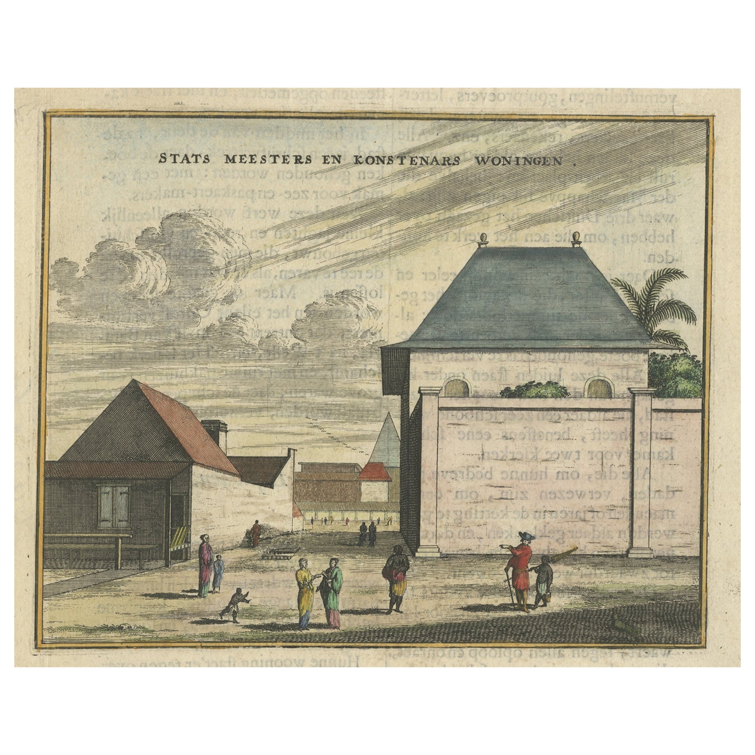 Antique Print of Government Houses in Batavia (Jakarta), Indonesia, 1682 For Sale