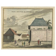 Antiker Druck von Regierungshäusern in Batavia (Jakarta), Indonesien, 1682