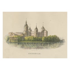 Stampa antica del Castello di Gripsholm a Stoccolma, Svezia, 1864 ca.