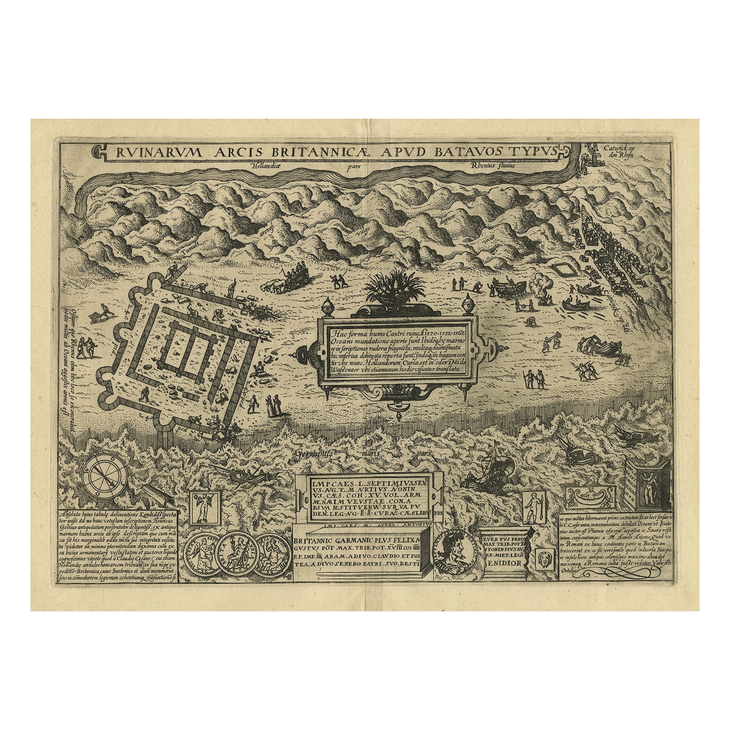 Antique Print of Fort Brittenburg by Guiccardini, 1612 For Sale