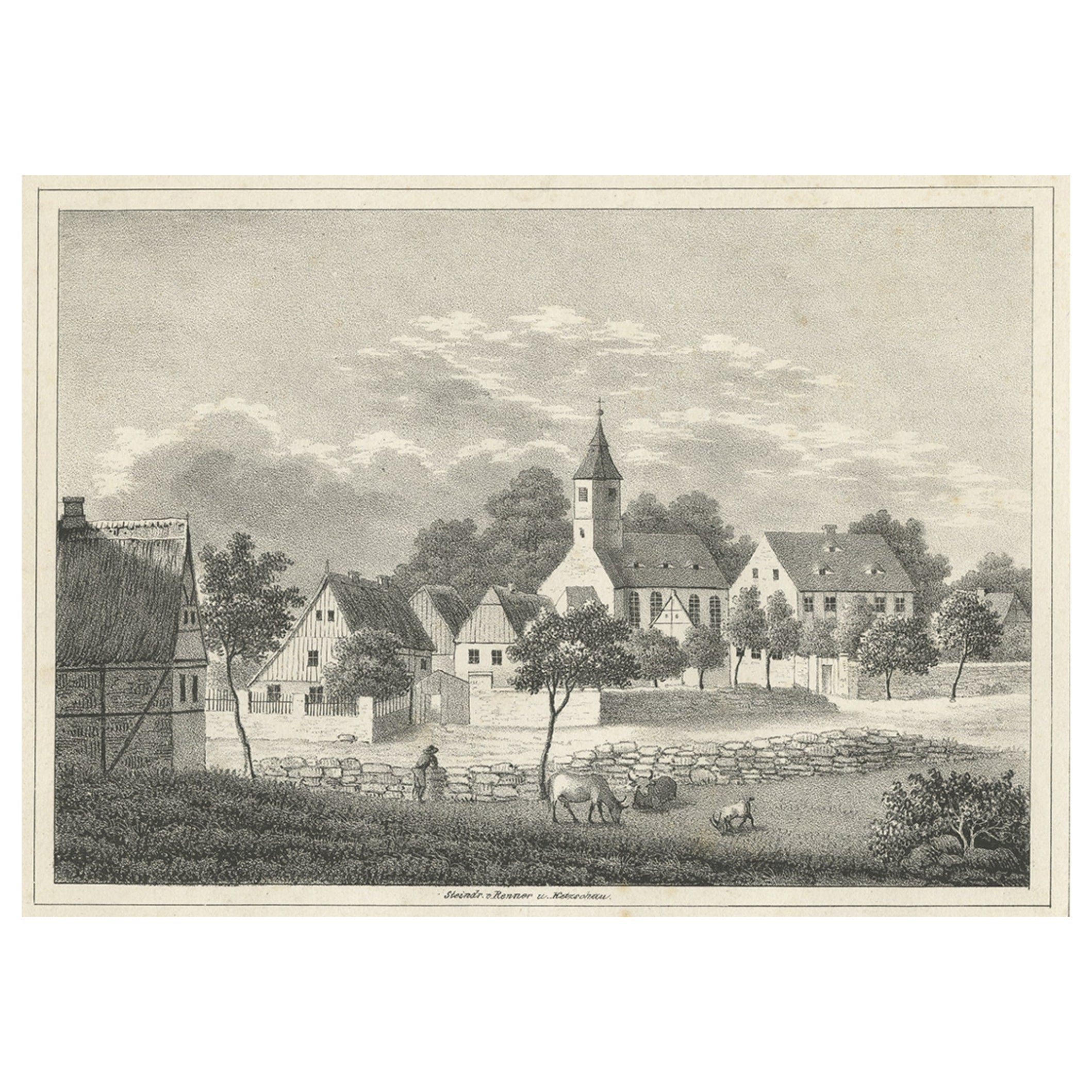Antique Print of Großdobritz, Settlement in Niederau, Germany, c.1840 For Sale