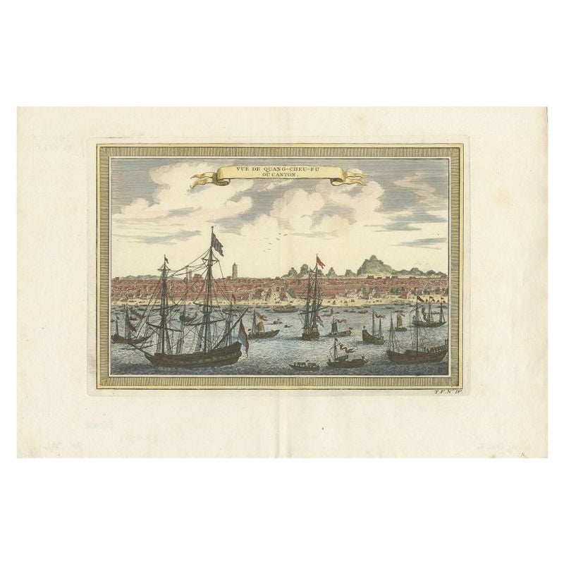 Nicely Colored Antique Print of Guangzhou in China, 1748 For Sale