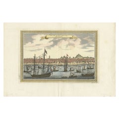 Nicely Colored Antique Print of Guangzhou in China, 1748
