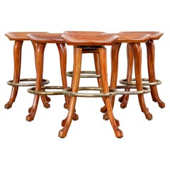 Used Set of Six Jean of Topanga California Carved Barstools