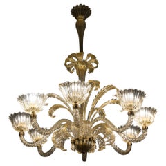 Magnificent Art Deco Mounted Murano Glass Chandelier by Ercole Barovier, 1940